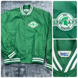 Vintage‎ Chalk Line Michigan State MSU Men's XL Green Embroidered Nylon Jacket